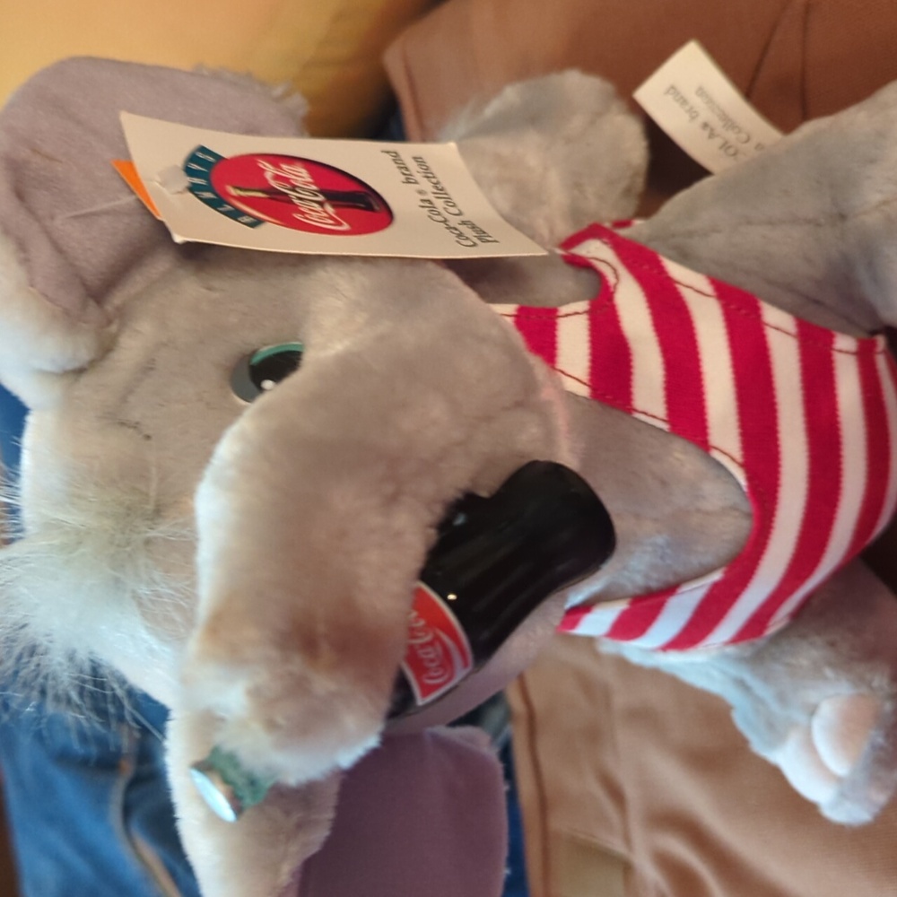 Coca Cola Elephant Plush with Red Striped Shirt